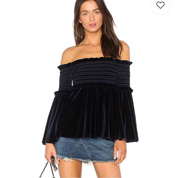 Petersyn Tops - Petersyn Off The Shoulder Blue Velvet Top Size Medium